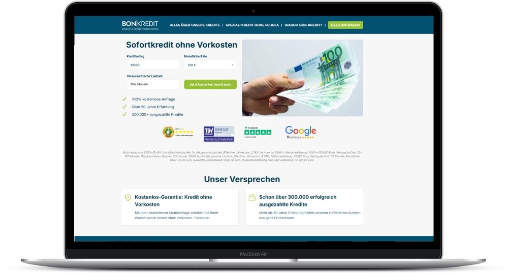Bon-Kredit Bewertungen Webseite